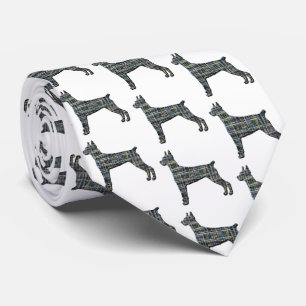 Doberman Dog Silhouette Yellow & Black Grid White Stropdas