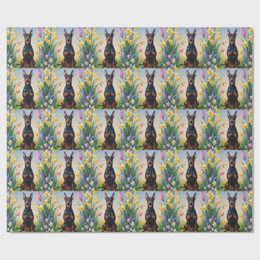 Doberman Dog Spring Bloemen Schilderen Cadeaupapier (Vlak)
