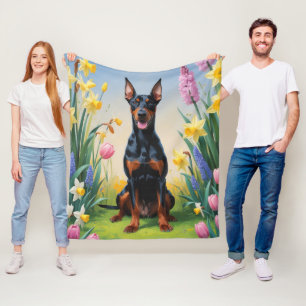 Doberman Dog Spring Bloemen Schilderen Fleece Deken