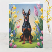 Doberman Dog Spring Bloemen Schilderen Kaart (Gele Bloem)