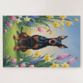 Doberman Dog Spring Bloemen Schilderen Legpuzzel (Horizontaal)