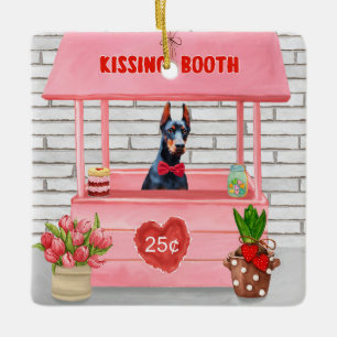 Doberman Dog Valentijnsdag Kissing Booth Keramisch Ornament