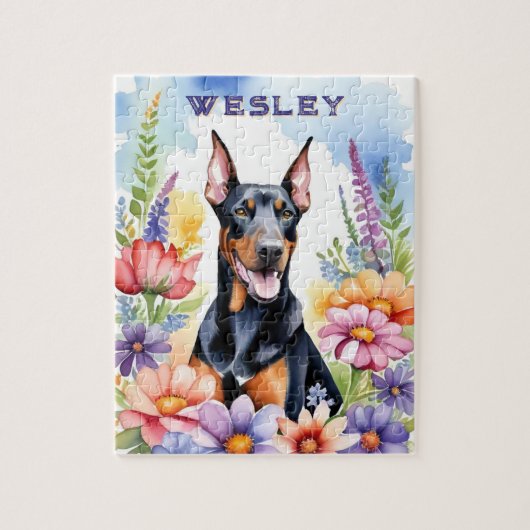 Doberman Dog Vibrant Watercolor Pet Legpuzzel (Verticaal)