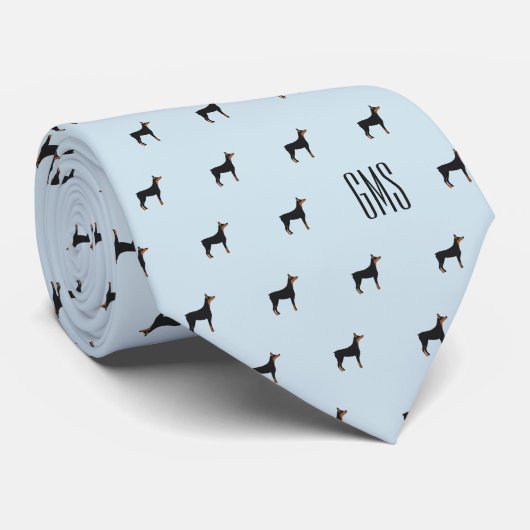 Doberman Dogs Pattern Monogrammed Stropdas (Opgerold)