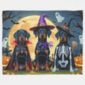 Doberman Dogs Pumpkin Halloween Grappig Fleece Deken (Voorkant (Horizontaal))