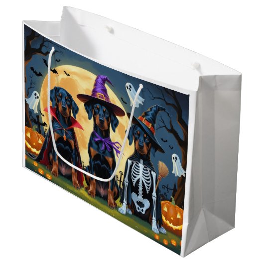 Doberman Dogs Pumpkin Halloween Grappig Groot Cadeauzakje (Voorkant Gekanteld)