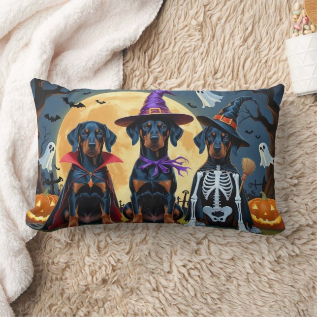 Doberman Dogs Pumpkin Halloween Grappig Kussen (Deken)
