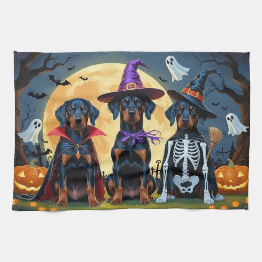 Doberman Dogs Pumpkin Halloween Grappig Theedoek (Horizontaal)