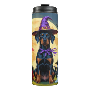 Doberman Dogs Pumpkin Halloween Grappig Thermosbeker