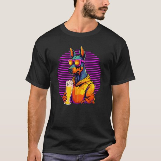 Doberman Drinking Beer For Mom Dad Dobie T-shirt (Voorkant)