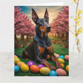 Doberman Easter Eggs Kaart (Gele Bloem)