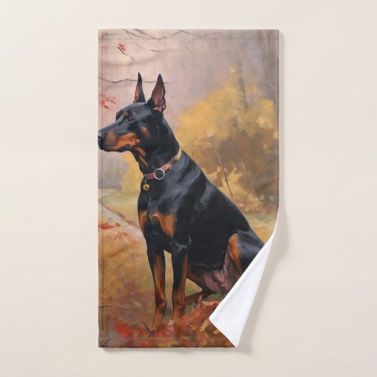 Doberman en automne Feuilles automne Inspire (Serviette à main)