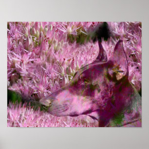 Doberman en roze bloemen fantasy Dog Art Poster