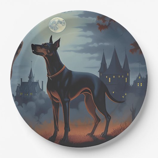 Doberman Halloween Scary Papieren Bordje (Voorkant)