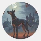 Doberman Halloween Scary Ronde Sticker (Voorkant)