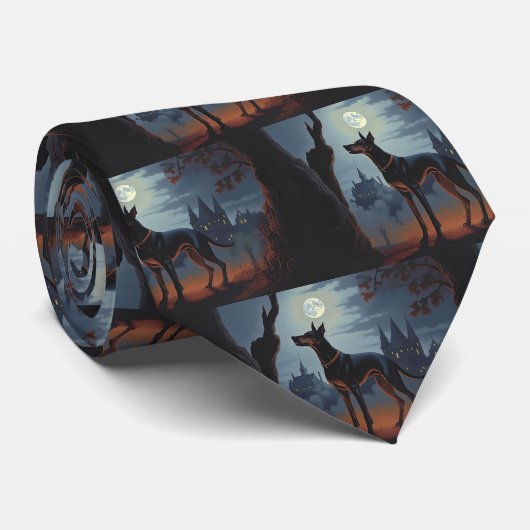 Doberman Halloween Scary Stropdas (Opgerold)