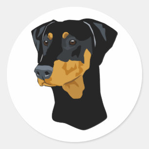 Doberman Head, zwart, onbebouwd Ronde Sticker