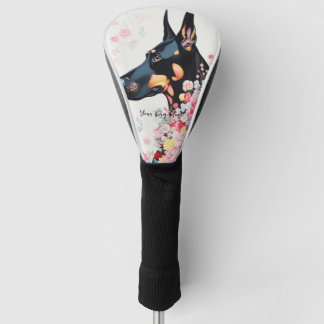 Doberman Hond en Bloemen 004 - Kleersieraad Golfheadcover