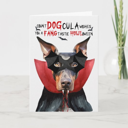 Doberman Hond Grappig Graaf HondCula Halloween Feestdagen Kaart (Voorkant)