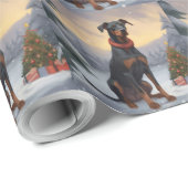 Doberman Hond in Sneeuw Kerstmis Cadeaupapier (Rol Hoek)