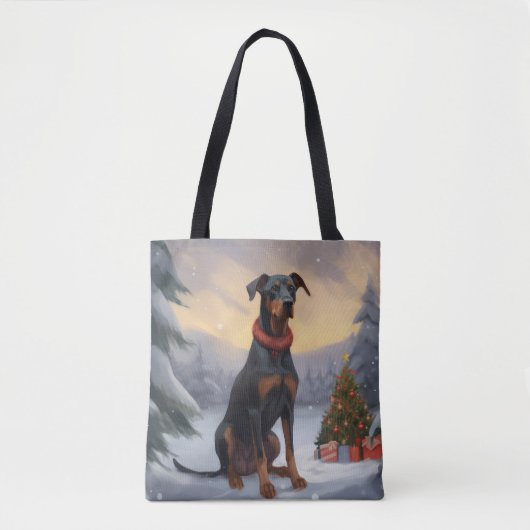 Doberman Hond in Sneeuw Kerstmis Draagtas (Voorkant)