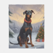 Doberman Hond in Sneeuw Kerstmis Fleece Deken (Voorkant)