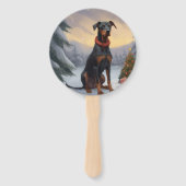 Doberman Hond in Sneeuw Kerstmis Handwaaier (Achterkant)