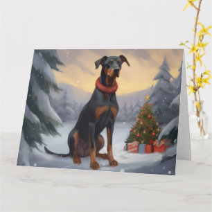 Doberman Hond in Sneeuw Kerstmis Kaart