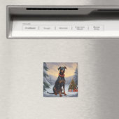 Doberman Hond in Sneeuw Kerstmis Magneet (Insitu (Vaatwasser))