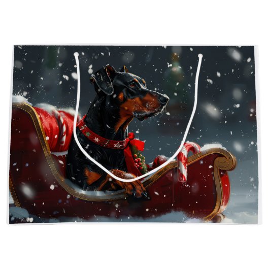 Doberman Hond Kerstfeest Groot Cadeauzakje (Voorkant)