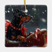 Doberman Hond Kerstfeest Keramisch Ornament (Voorkant)