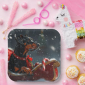 Doberman Hond Kerstfeest Papieren Bordje (Feest)