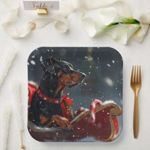 Doberman Hond Kerstfeest Papieren Bordje