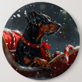 Doberman Hond Kerstfeest Ronde Button 6,0 Cm (Voorkant)