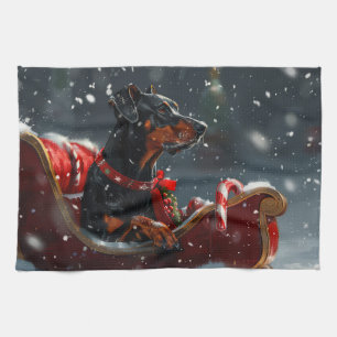 Doberman Hond Kerstfeest Theedoek