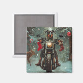 Doberman Hond Rijden Motorfiets Kerstmis Magneet (Voorkant / Achterkant)