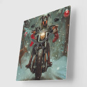 Doberman Hond Rijden Motorfiets Kerstmis Vierkante Klok (Hoek)