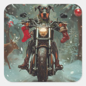 Doberman Hond Rijden Motorfiets Kerstmis Vierkante Sticker (Voorkant)