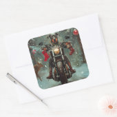 Doberman Hond Rijden Motorfiets Kerstmis Vierkante Sticker (Envelop)