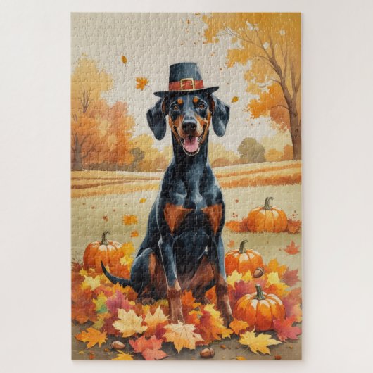 Doberman in Autumn verlaat Thanksgiving Legpuzzel (Verticaal)