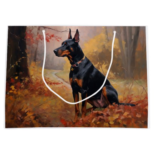 Doberman in de herfst laat Herfst inspireren Groot Cadeauzakje (Voorkant)