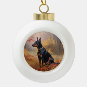 Doberman in de herfst laat Herfst inspireren Keramische Bal Ornament