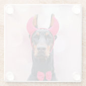 Doberman in Devil Costume Glazen Onderzetter (Achterkant)