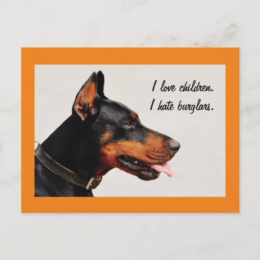 Doberman "Je déteste les cambrioleurs" carte posta (Devant)