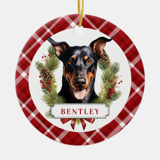 Doberman keramische cirkel Ornament (Voorkant)