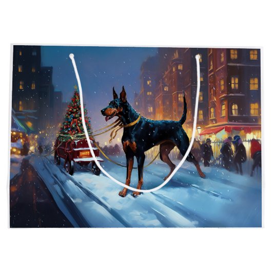 Doberman Kerst Feestelijk Seizoen Groot Cadeauzakje (Achterkant)