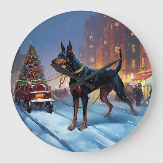 Doberman Kerst Feestelijk Seizoen Grote Klok (Voorkant)