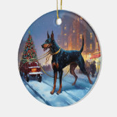 Doberman Kerst Feestelijk Seizoen Keramisch Ornament (Links)