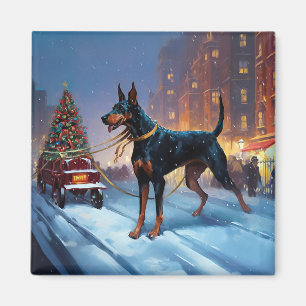 Doberman Kerst Feestelijk Seizoen Magneet
