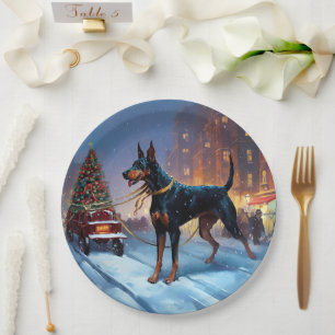 Doberman Kerst Feestelijk Seizoen Papieren Bordje